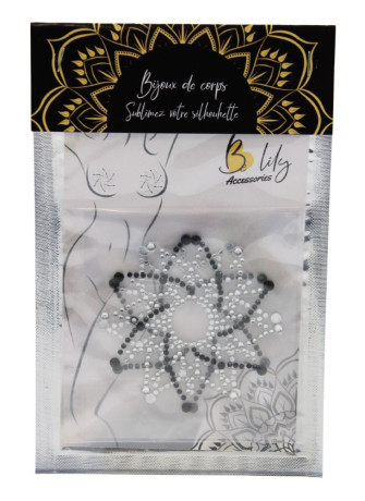 Paire de cache tétons adhésifs strass noir et blanc - NP-1020BLK